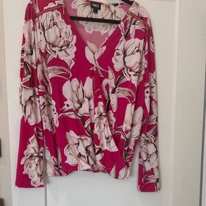 INC International Concepts Women's Fuchsia and Cream Floral Blouse